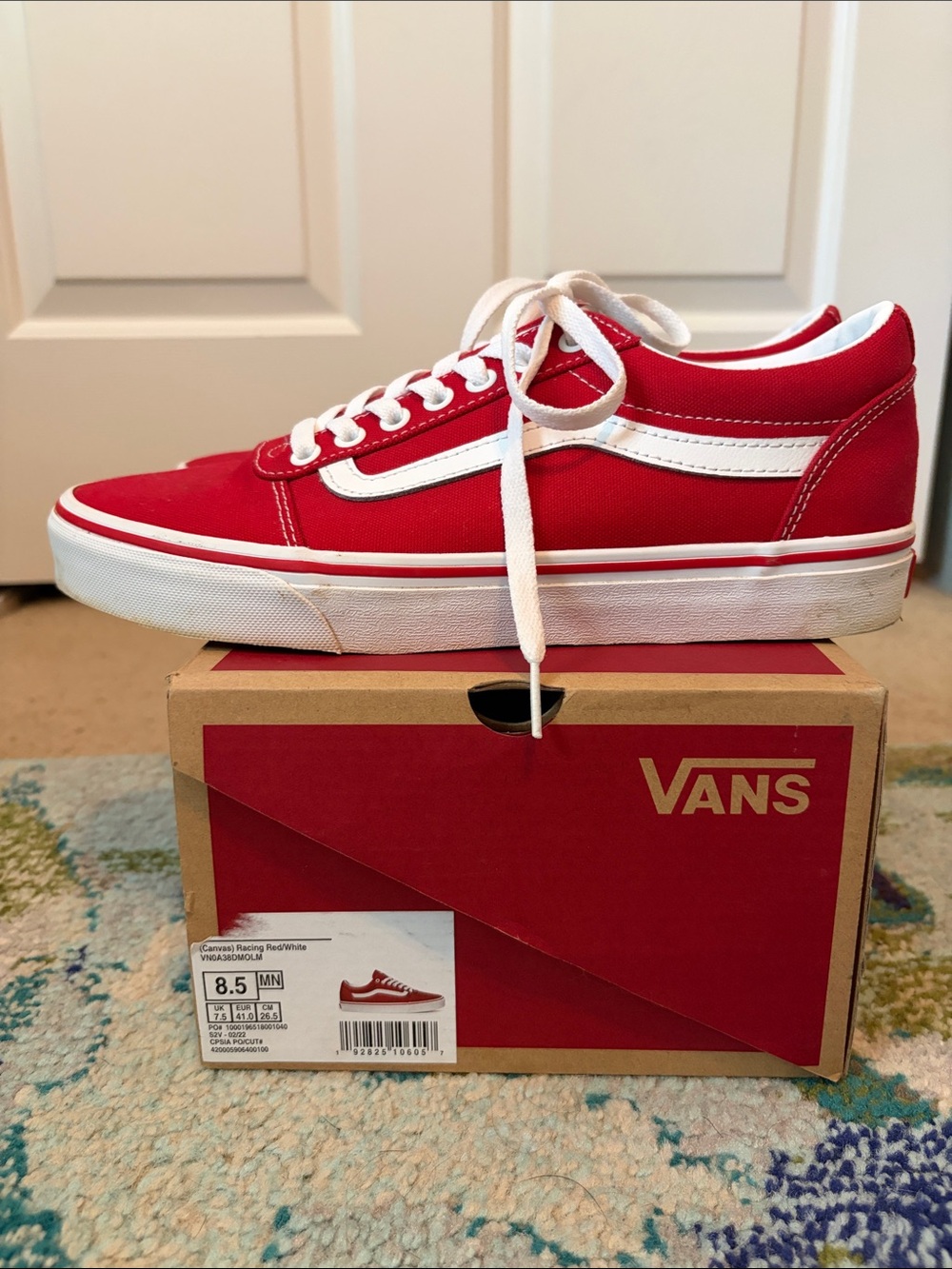 Vans Old Skool Canvas Low Top Sneakers - Racing Red w/White Accents - Men’s 8.5